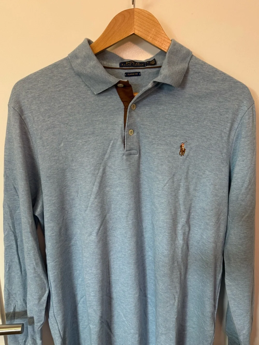 Ralph Lauren Light Blue Long-Sleeve Polo with Contrast Placket